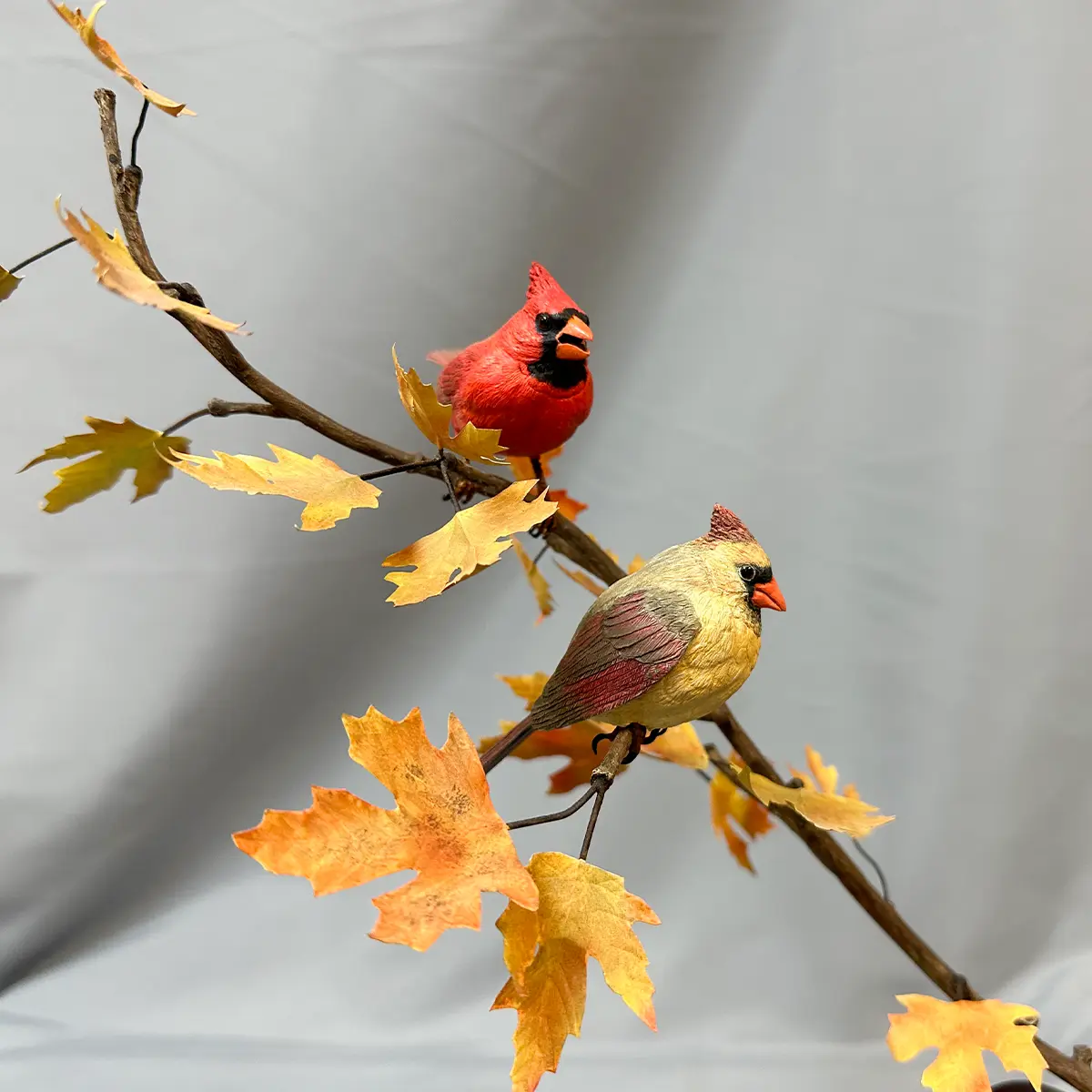 Cardinals (Male & Female) – Miniature Bird Wood Carving – Michael Horwitz
