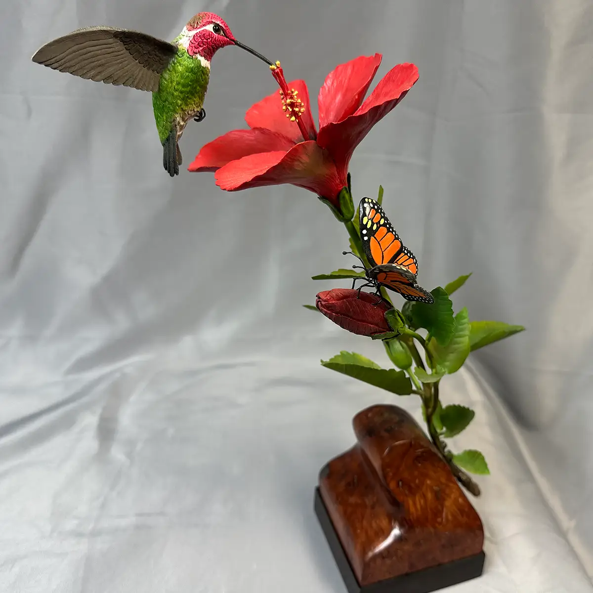 Anna’s Hummingbird and Monarch Butterfly on a Hibiscus flower